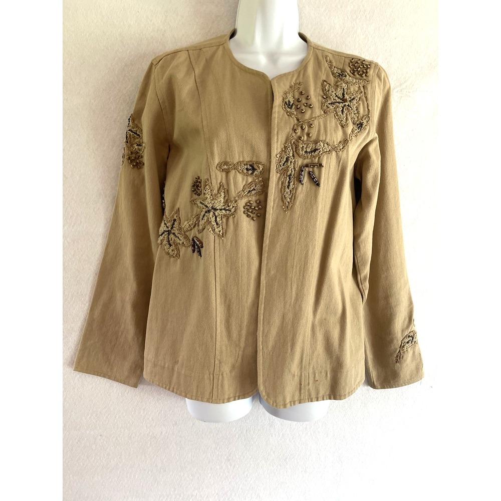 Vtg Y2K Laura Ashley Womens Boho Elegant Beaded Embroidered Blazer M Grandmacore